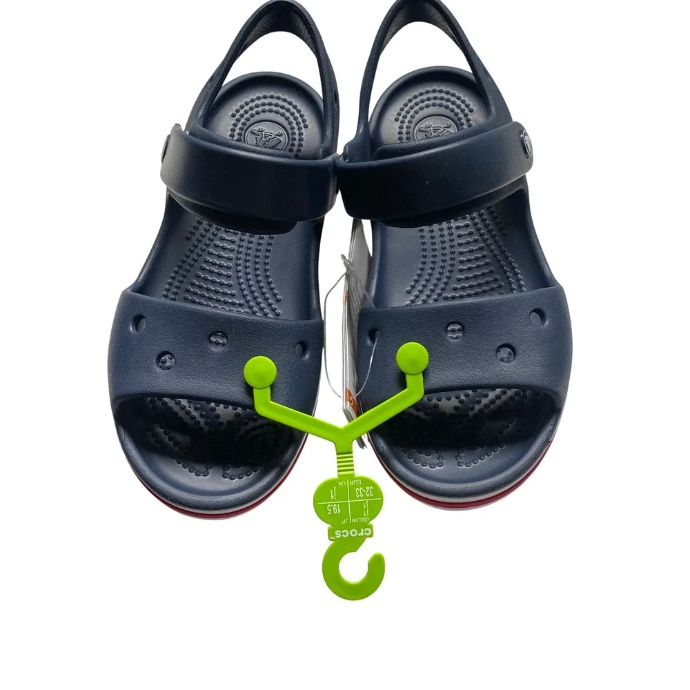 Crocs Bayaband Sandal Kids Navy‎ Blue Red Stripe Sporty Water Shoe C13 NWt